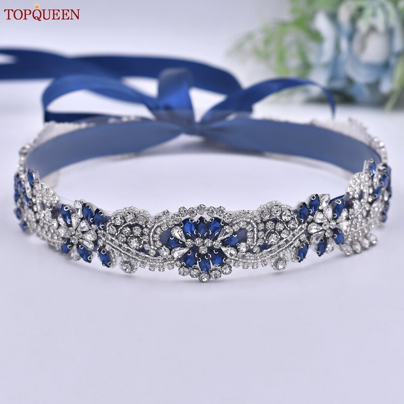 TOPQUEEN-Cinturón de boda con diamantes de imitación para mujer, faja fina, Occidental, S106-ML