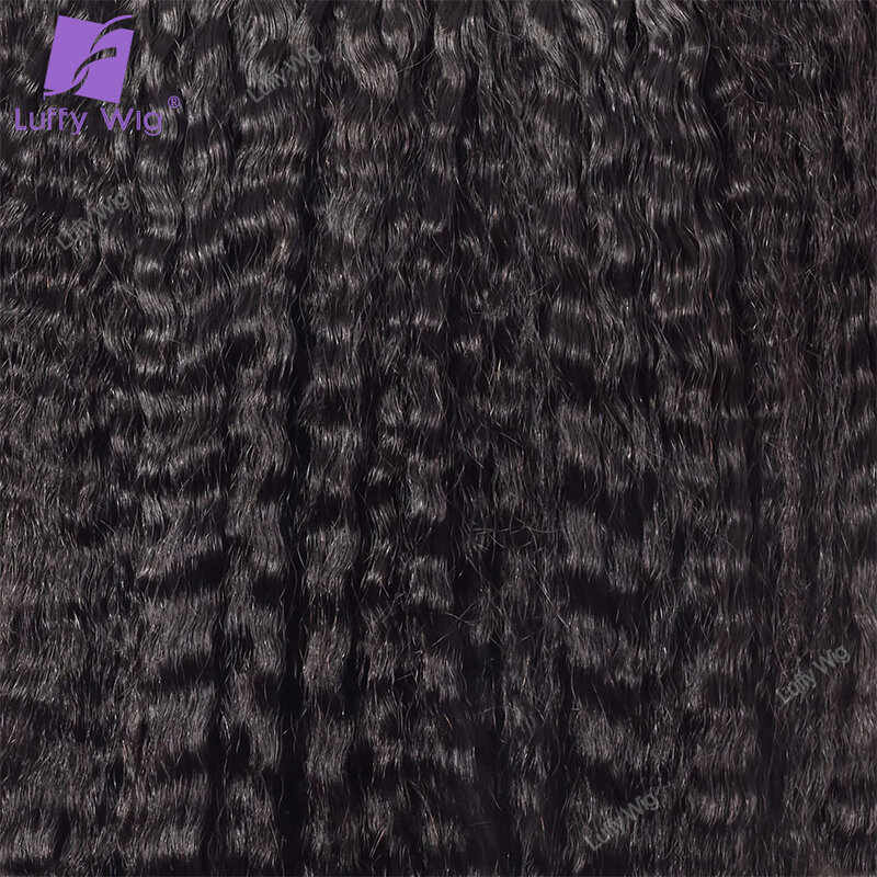 Luffywig-人間の髪の毛のエクステンション,シームレスなクリップ付きのブラジルのレミー巻き毛,黒,女性用