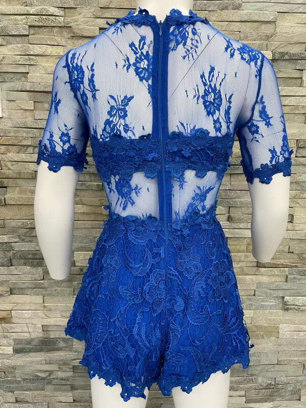 Combinaison courte en dentelle bleu royal, robe d'été, rouge, boutique de tailleur