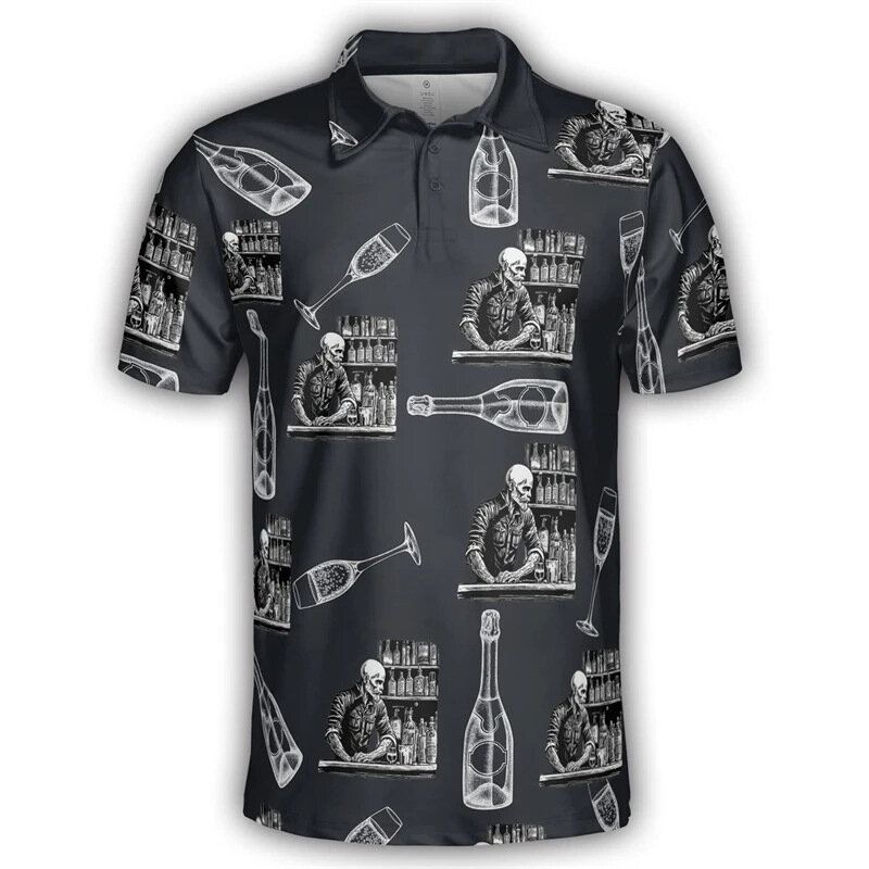 เสื้อโปโลแฟชั่นเท่ๆสำหรับบาร์เทนเดอร์พิมพ์ลาย3D เสื้อผ้าผู้ชาย POLO เสื้อยืดลำลองเสื้อเจอร์ซีย์ฮาราจูกุฮิปฮอป