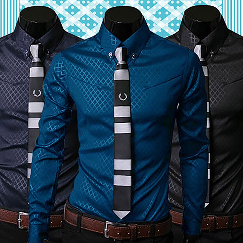 Nowa luksusowa koszula męska Argyle styl biznesowy Slim Soft Comfort Slim Fit Style z długim rękawem Casual Dress shirt prezent dla mężczyzn