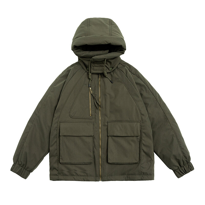 Jaqueta com capuz à prova de vento masculina, casaco quente solto, chapéu removível, sobretudo de carga, frio, exterior, inverno