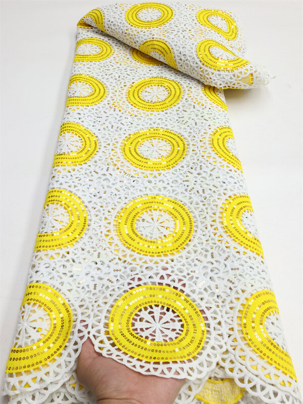 Cordón de guipur de tela africana con bordado electrónico, gasa suiza de encaje de algodón nigeriano, seda de leche, red Soluble en agua para fiesta LY1627, nuevo diseño