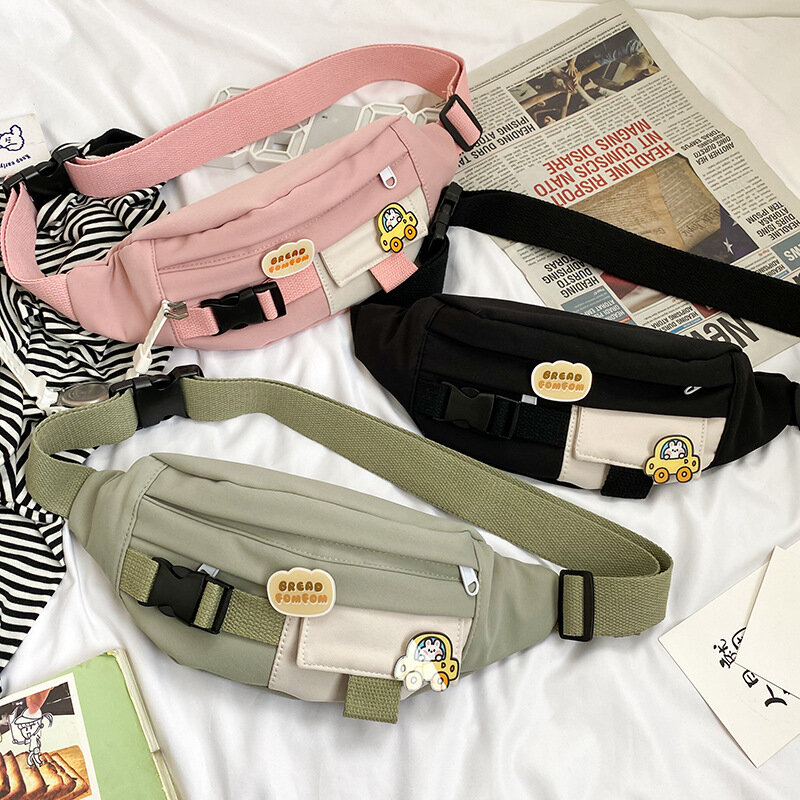 New Canvas Leisure Solid Color Fanny Pack for Girls Cute Crossbody Chest Bag Belt Waist Packs Waist Bags for Women Purse