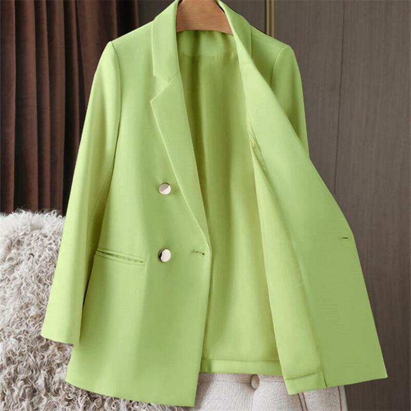 Womens Solid Color Simple Double Breasted Outwear Autumn Winter New Korean All-match Long Sleeve Office Suit Jacket Women