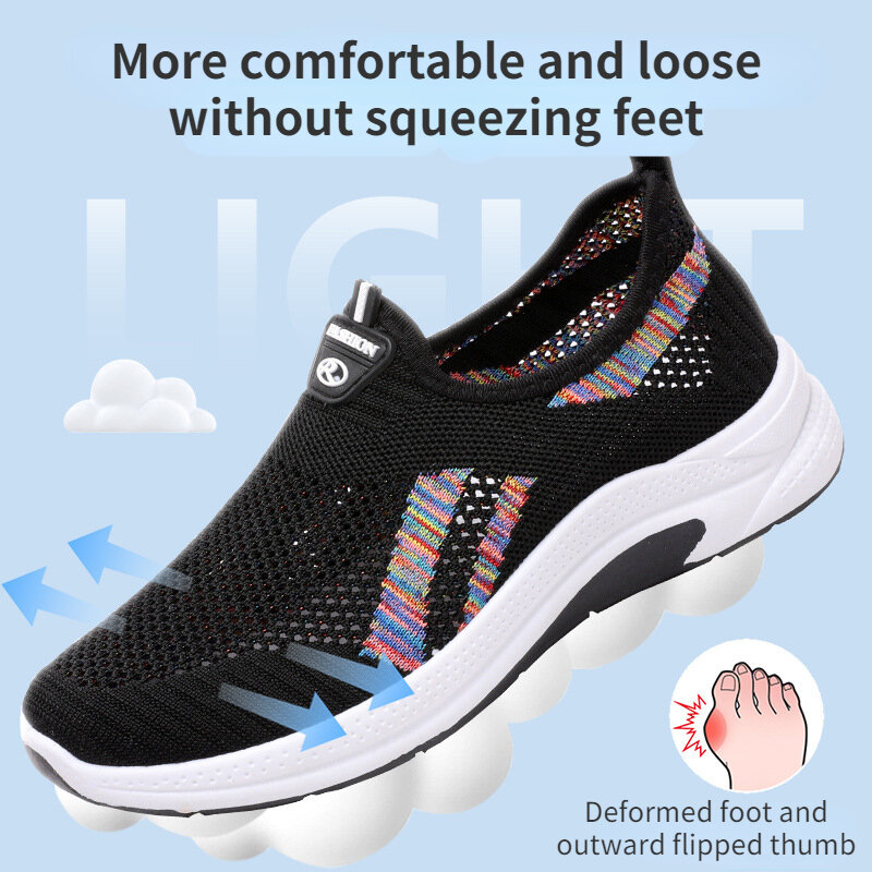 Zapatos informales de tela de malla transpirable para mujer, Calzado cómodo de suela suave, con Push-on de un paso, novedad de 2024