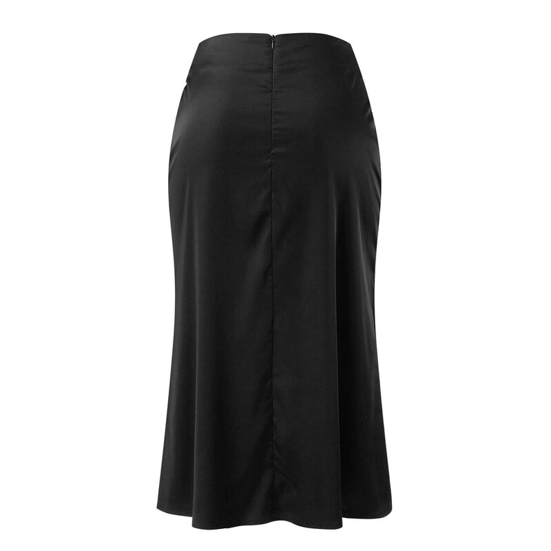 Элегантная юбка с высокой талией, Женская юбка миди, атласное шелковое однотонное платье, юбки на молнии для лета, деловая Женская юбка