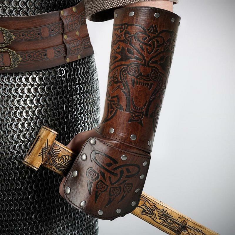 سوار معصم من الجلد الفايكنج قابل للتعديل على طراز فارس القرون الوسطى زي للرجال المراهقين من الأولاد للعب القرون الوسطى