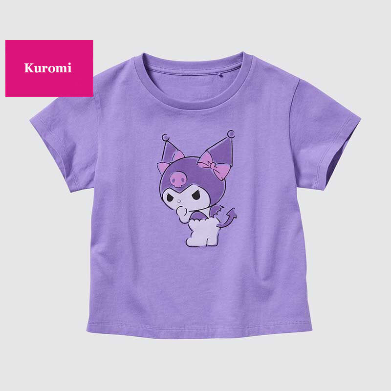 Anime Sanrios Short Sleeve Melody Kuromi Kids Cotton T-Shirt Cartoon Print Short Sleeve Fashion Casual Tops Summer Kids Clothes