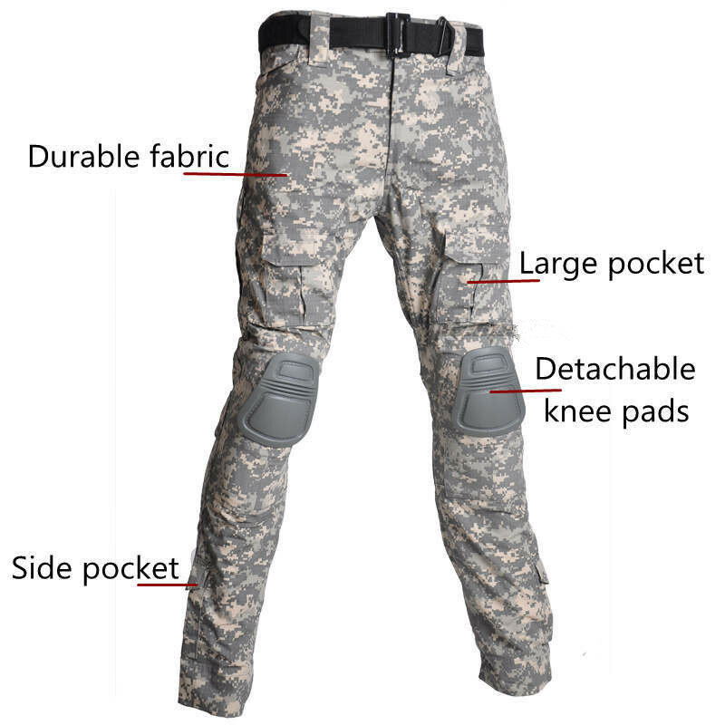 Militair Uniform Tactische Pakken Combat Shirts Outfit Mannen Kleding Tatico Tops Airsoft Multicam Us Leger Camo Jachtbroek + Pads