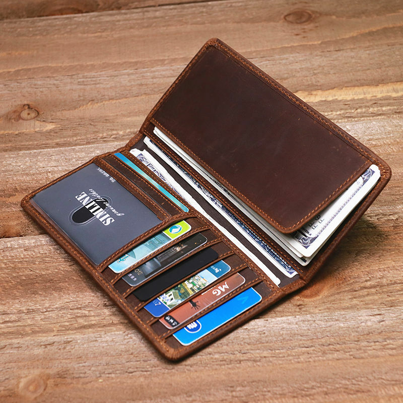 Retro Men's Wallet Genuine Leather First Layer Leather Wallet Unisex Long Casual Simple Fashion Long Wallet Coin Holder 1081