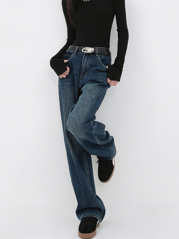 กางเกงยีนส์ขากว้างสำหรับผู้หญิงกางเกงวินเทจแนวสตรีทแวร์กางเกงขายาวลำลองซักกางเกงยีนส์ Y2k ใหม่ฤดูร้อน
