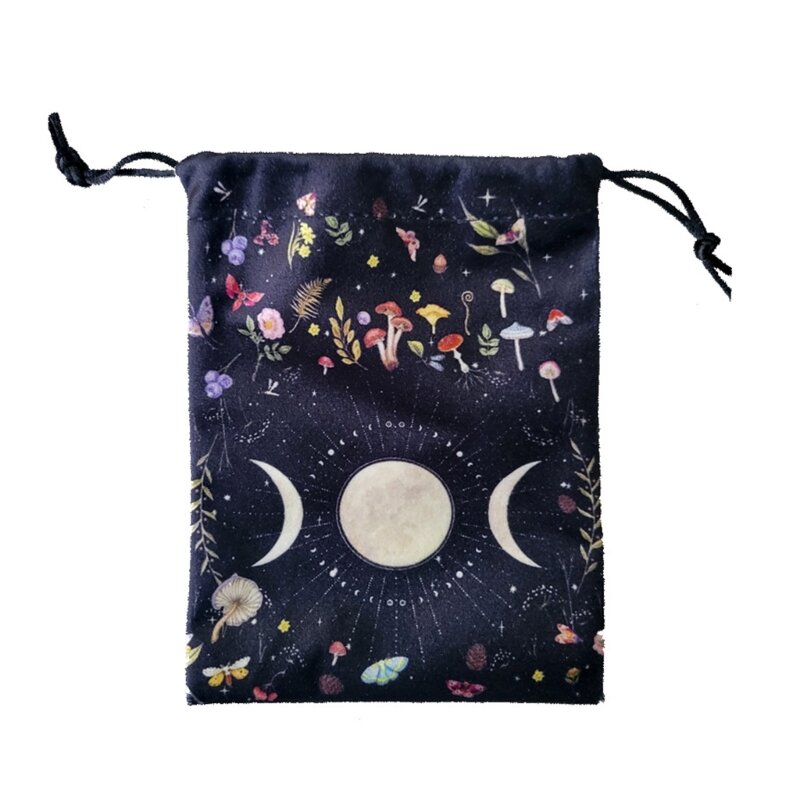 Velvet Moon Phase Tarots Oracle Cards Storage Bag Runes Constellation Witch Divination Accessories Jewelry Dice Drawstring Bag