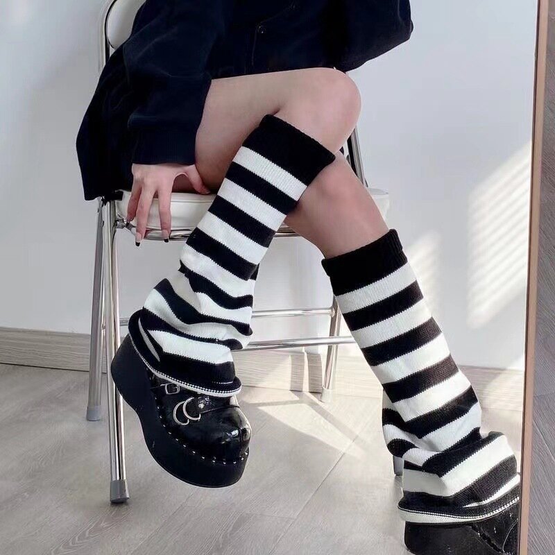 Pakaian penghangat kaki rajutan Kawaii gaya Jepang e-girl Dark Academia kaus kaki panjang musim dingin stoking Harajuku Grunge lutut legging Boot tinggi