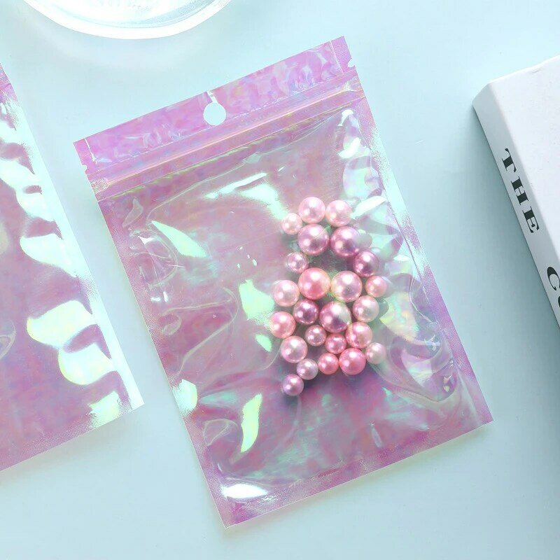 100pcs Bubble mailersanslucent Laser Zip Lock Bags sacchetto di immagazzinaggio olografico confezione regalo di natale calzini guanto cosmetici gioielli