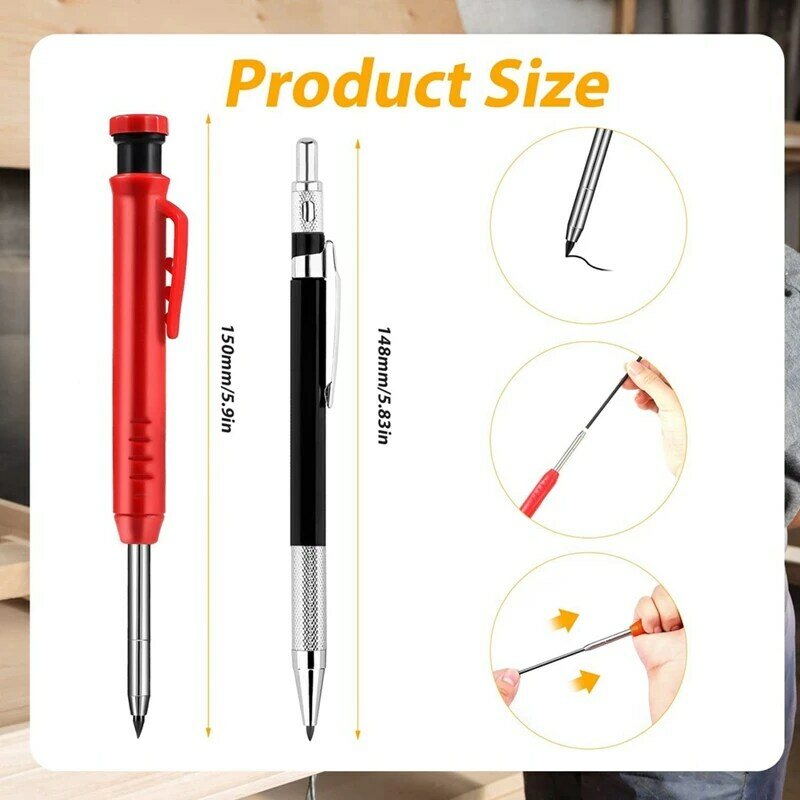 Kit de lápis para carpintaria com afiador de lápis embutido, carpintaria mecânica, 1 conjunto