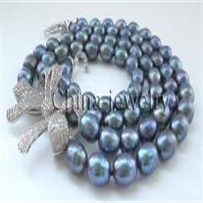 2row 18-20 "11-13mm natural negro barroco collar de perlas de agua dulce-925 Plata