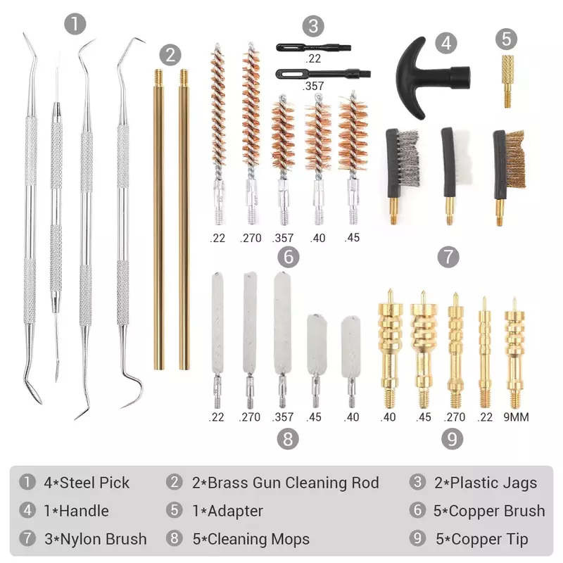 Universal Pistol Cleaning Kit, Gun Brush, Weapon Cleaning Kit, Handgun Brush Tool, Hunting Accessories, 9mm, 18 Pcs, 19 Pcs, 28Pcs