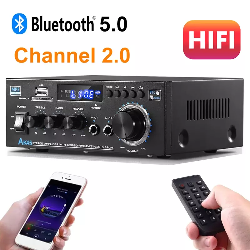 AK45/AK35 wzmacniacz mocy radio HiFi kanał 2.0 maksymalna moc 90 wx2 wzmacniacz Bluetooth do kina domowego wzmacniacz Audio