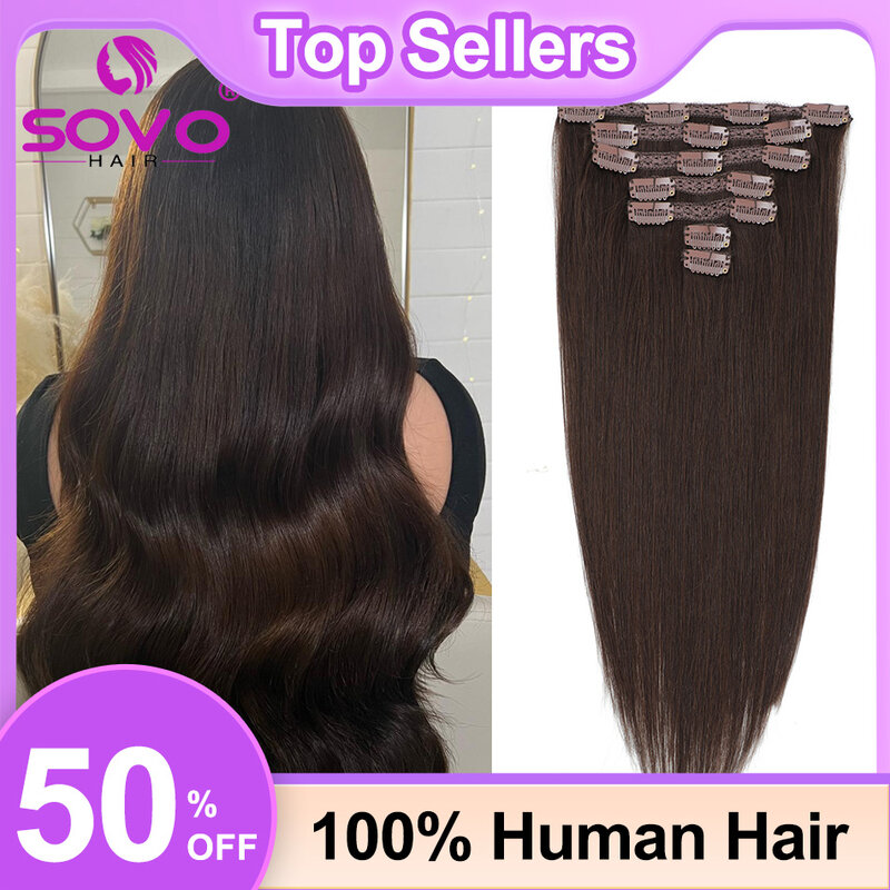 100-200 граммов наращивание волос на клипсе 100% натуральные волосы Remy темно-коричневая заколка для волос с полной головкой 14-28 дюймов для салонных поставок