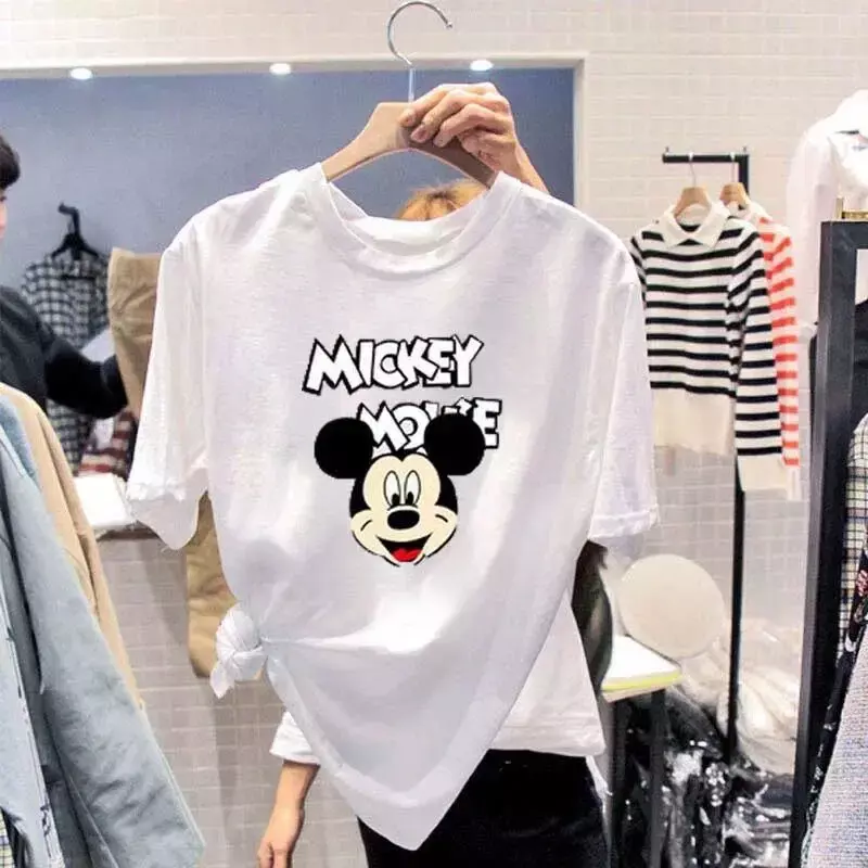 Camiseta de dibujos animados de Disney para mujer, Tops de Mickey Mouse, ropa Kawaii de Donald para mujer, ropa de algodón estampada, camiseta de Goofy para mujer