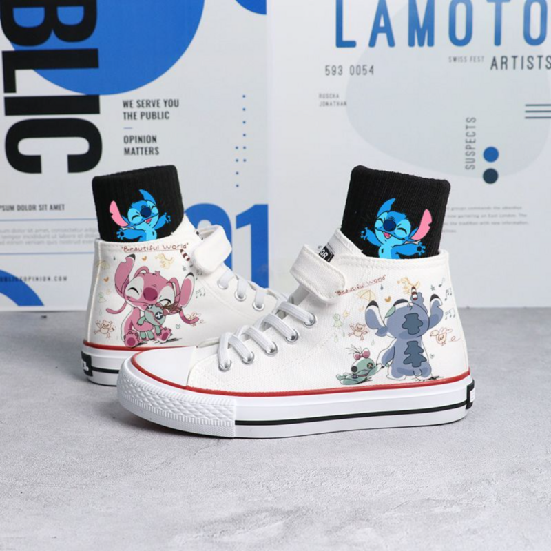 Zapatos de lona Kawaii para niños y niñas, zapatillas deportivas de Lilo & Stitch de dibujos animados de Disney, zapatos de tenis con estampado de moda