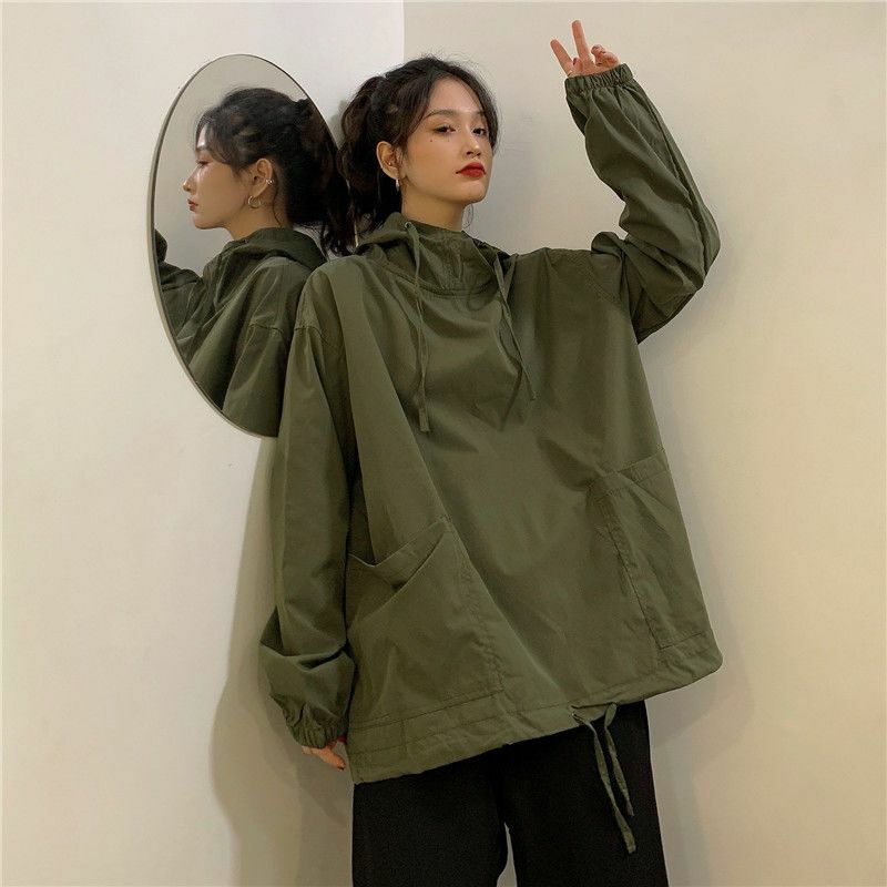Cappotti BF sottili donna Design con cappuccio High Street a prova di sole Summer Lady All-match Harajuku Hipster giacca Casual tasche stile giapponese