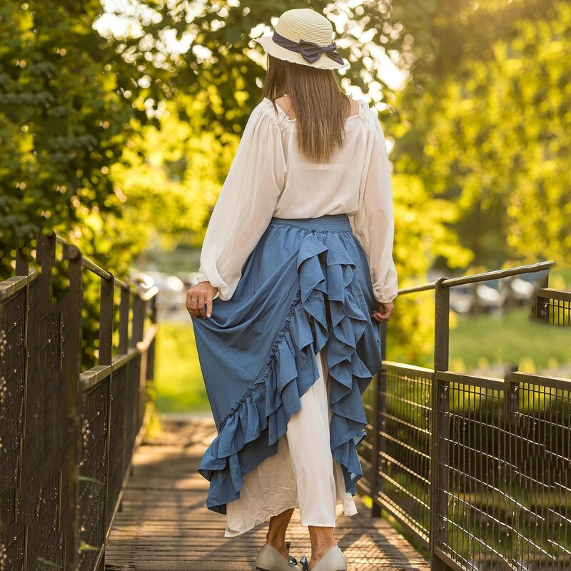 Letnie spódnica w stylu Retro wysokiej klasy eleganckie nieregularne plisy sznurowane spódnice średniowieczne styl dworski kostium sceniczny z wysokim stanem