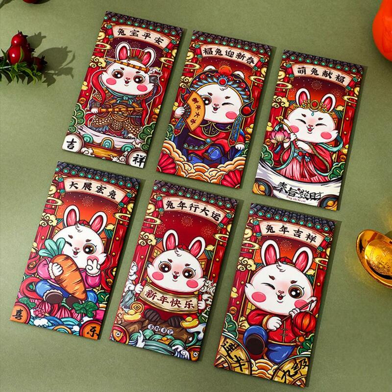 Sobres Rojos de Año Nuevo de 4 uds/6 uds, bolsas de embalaje de dinero de regalo, sobres rojos cortados ordenadamente, paquetes rojos de conejo