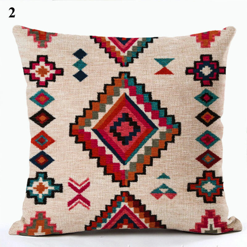 Funda de cojín de lino con patrones bohemios, Multicolor, abstracto, étnico, estampado geométrico, decorativo, para sala de estar, sofá