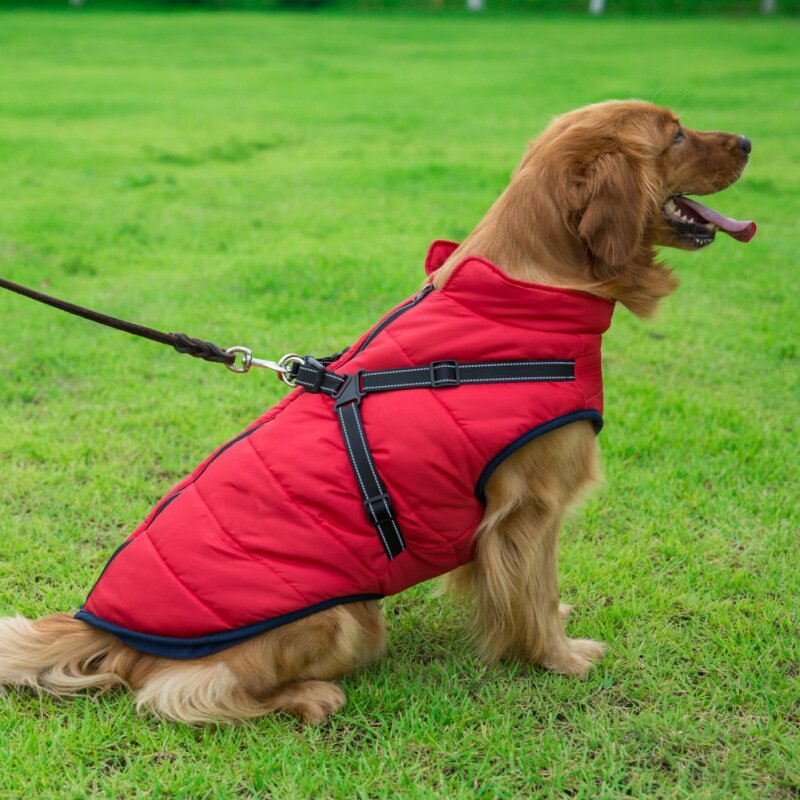 Jaket Anjing Peliharaan Besar dengan Harness Pakaian Anjing Hangat Lembut Musim Dingin Labrador Jaket Anjing Bulldog Prancis Rompi Anjing Mantel Tahan Air