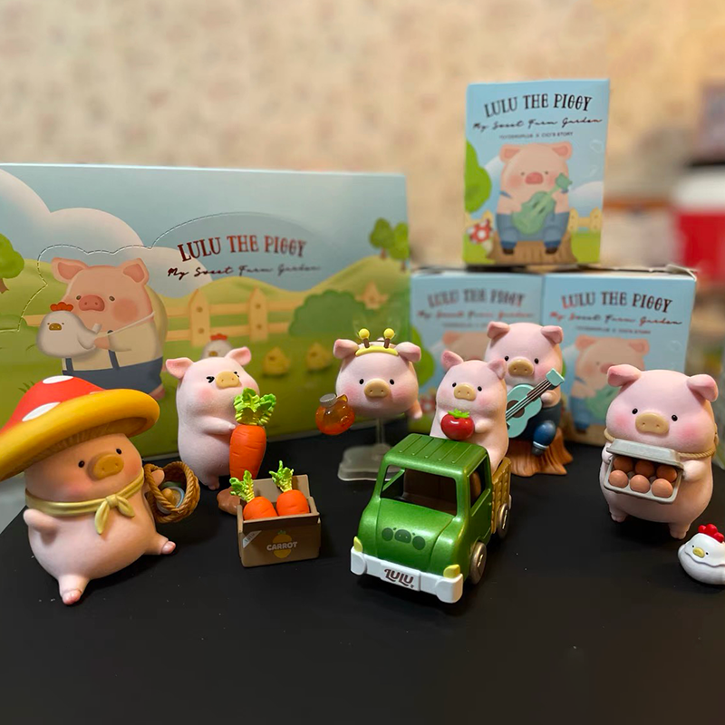 Caja ciega de la serie Lulu Farm, figurita de cerdo Kawaii, caja misteriosa, muebles de escritorio, modelo coleccionable, juguete para niños, regalo