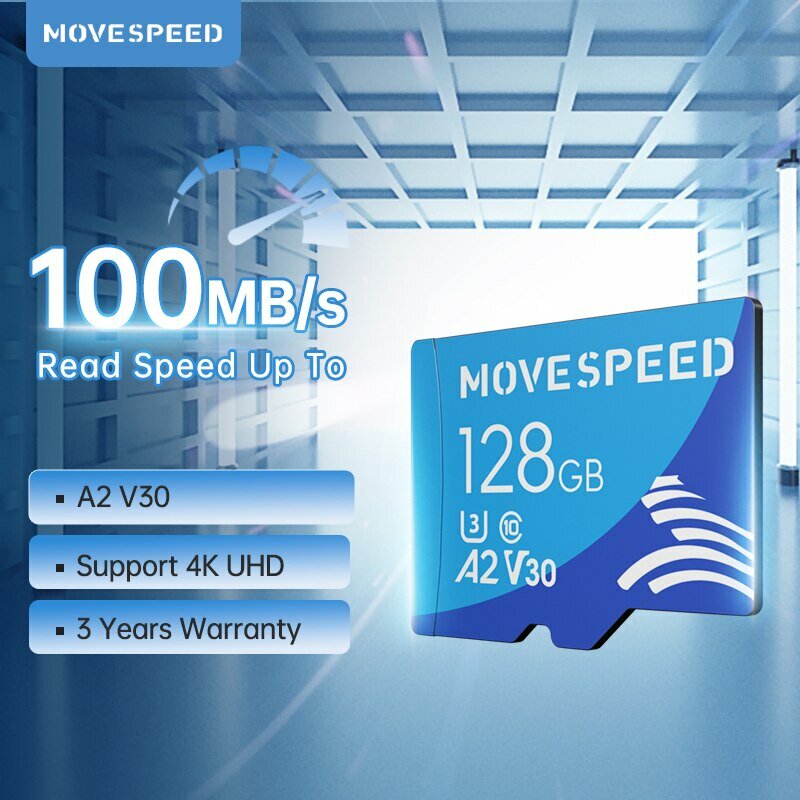 MOVESPEED U3 kartu SD Mini 100 kecepatan tinggi, kartu memori Flash hingga 128 MB/s, kartu TF untuk kamera DV 64GB