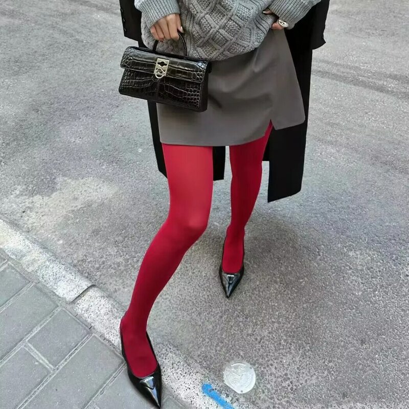 Sexyou-Calças justas de renda transparente para mulheres, lingerie sexy, perneiras, meia-calça inferior, meias compridas para coxa, corpo vermelho, novo