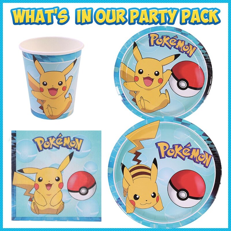 Pokemon Birthday Decorations Pikachu Party Decor Tableware Supplies Paper Napkin Plate Cup Set Happy Birthday Toys For Girl Boy