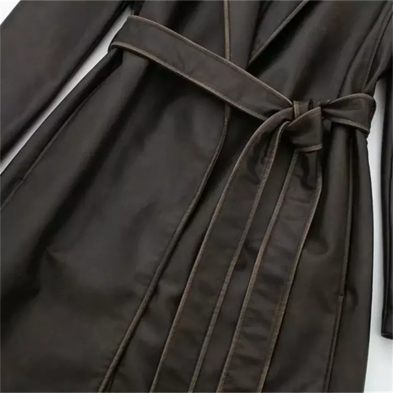 สูทเบลเซอร์ตัวยาวสำหรับผู้หญิง, ทำจากหนังฤดูหนาวพร้อมเข็มขัดเสื้อคลุมสำหรับใส่ทำงานแนวธุรกิจเสื้อแจ็คเก็ตเสื้อโค้ท cewek seksi ลำลอง