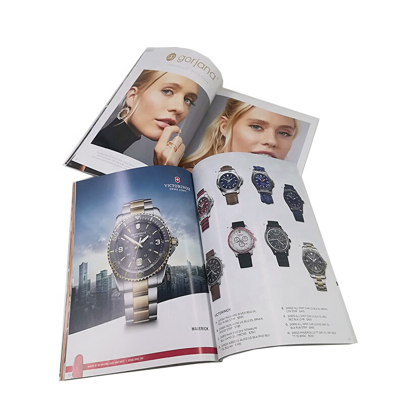 niestandardowy 5-kolorowy druk offsetowy produkty portretowe katalizatory kolorowe biżuteria katalog zegarków drukowanie z błyszczącymi laminacją softc