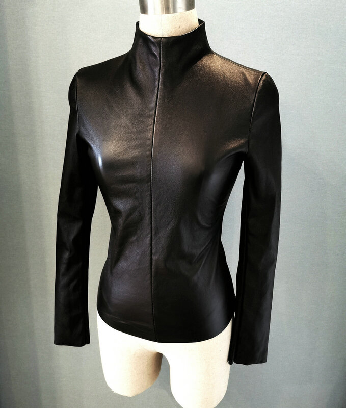 Jaket kulit asli baru 2022, atasan kulit domba asli melar ketat dan serbaguna E63