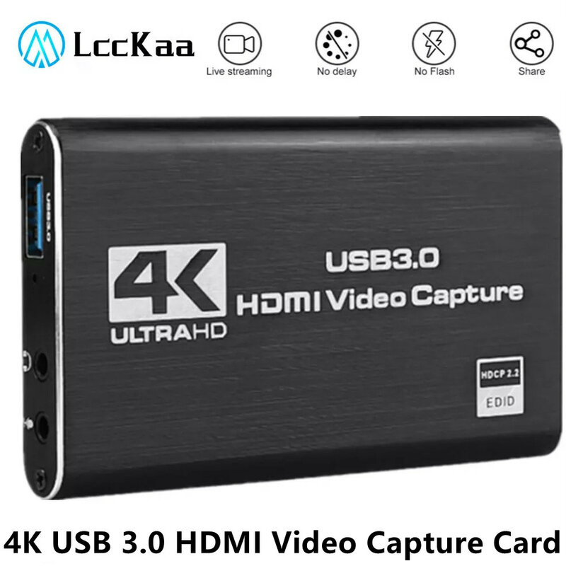 LccKaa-Video Capture Card para PC, Camera Recording Box, Grabber Recorder, Capturando Game Card, 1080P HD, HDMI para USB3.0, PC Live Streaming