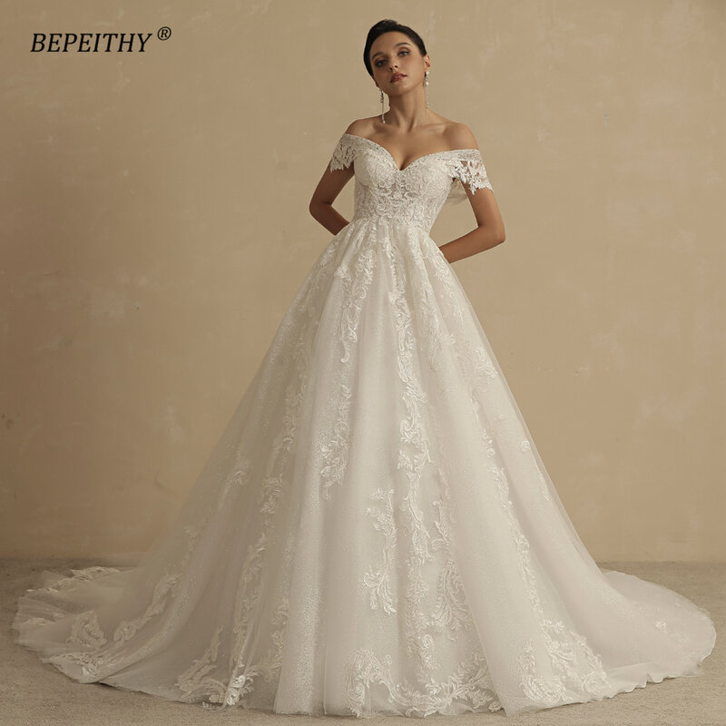 BEPEITHY-Vestido sem mangas para mulheres, vestido de princesa, vestidos de noiva glitter, renda romântica, vestido de noiva boho, França, 2022