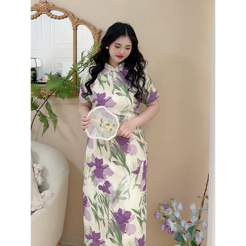 Cinese tradizionale Qipao Hanfu Dress donna elegante Party Lady Vintage Cheongsam Oriental Folral allentato migliorato 4XL Qipao Dress