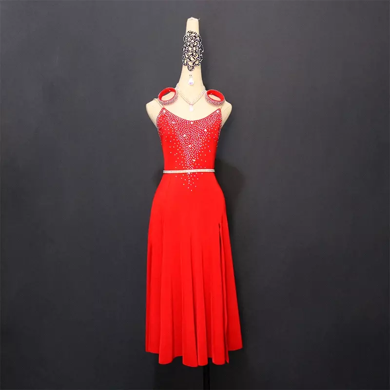 Fashion Latin Dance Practice Clothes Diamond Fringed Dress Female Adult Children High-end Performance Competition Clothing