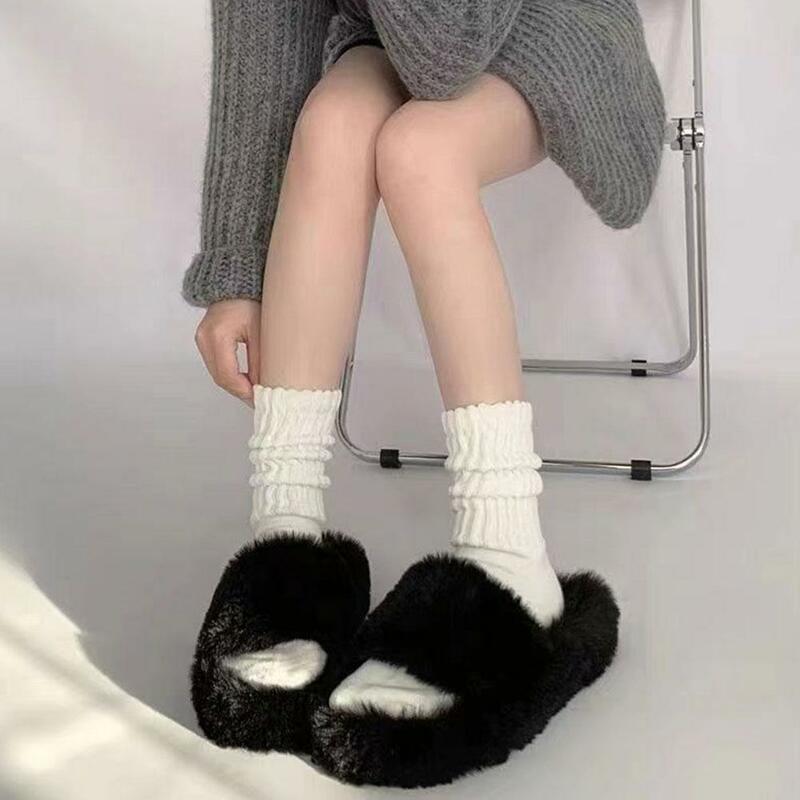 1 Pair Fashion Cute Lolita Socks Autumn Winter Knitted Long Socks For Women Solid Color Pile Up Medium Length Socks