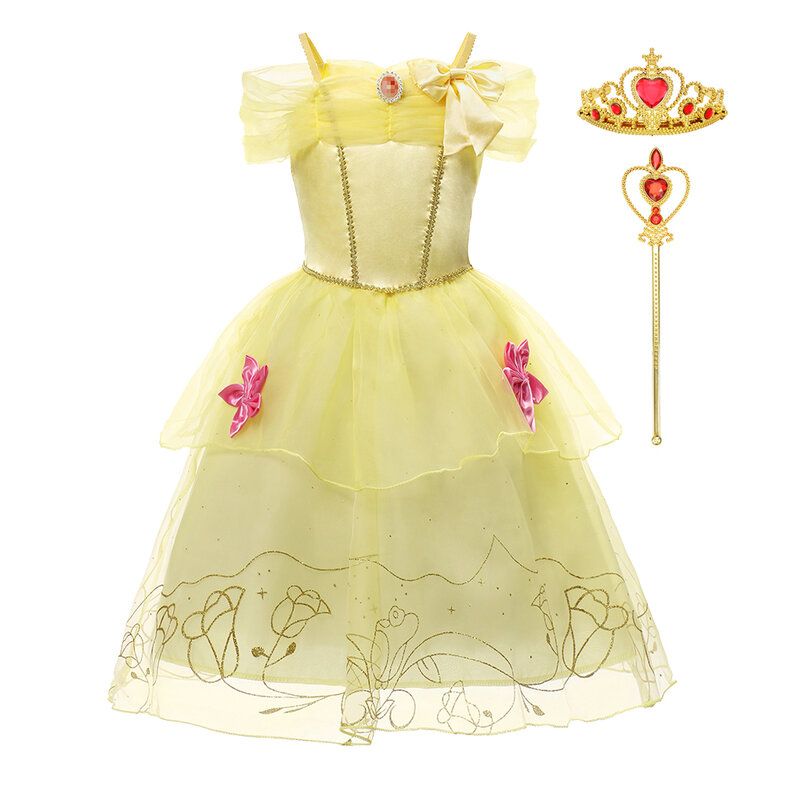 Disney Princess abito bianco come la neve per neonate Costume Cosplay Rapunzel Belle cenerentola festa di compleanno di Halloween vestiti per bambini