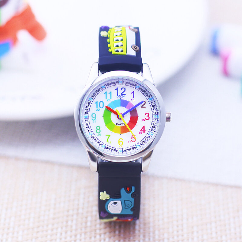 Reloj deportivo de silicona para niños y niñas, cronógrafo de cuarzo con arcoíris, dibujos animados pequeños, for3-10years, 2024