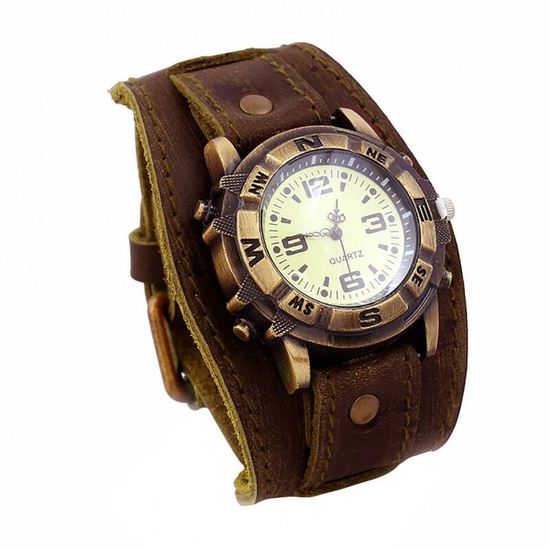 Vintage Women Men Punk Faux Leather Round Dial Quartz Bracelet Wrist Watches Unusual Wristwatches Bracelet Women Jewelry Gift