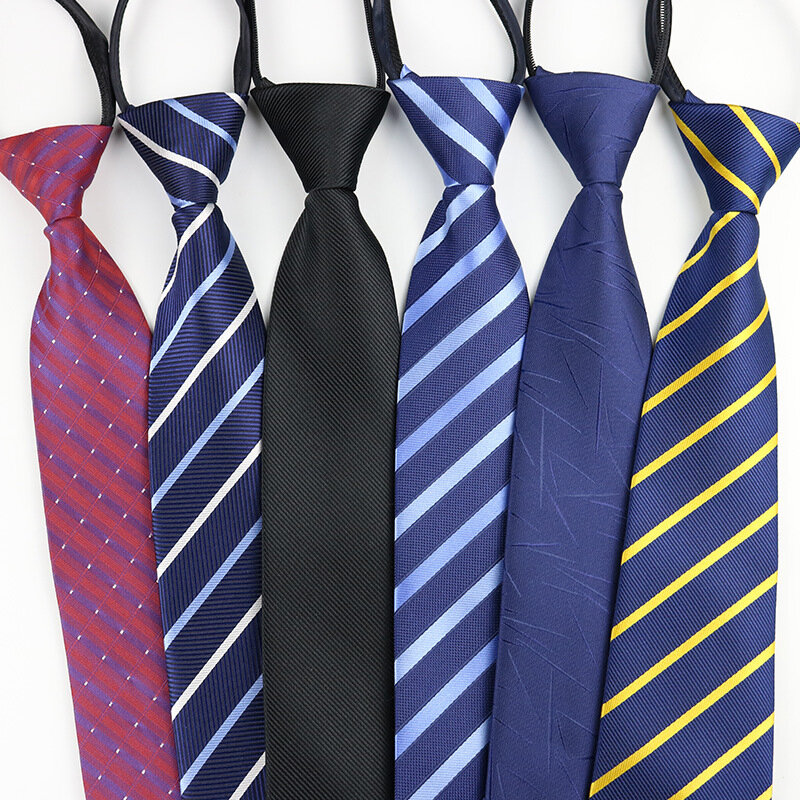 2023 New 8cm Width Pre-tied Zipper Neck Tie Striped Polka Dots Neckties For Men Corbatas Gravata Slim Suits Jacquard Cravat Tie
