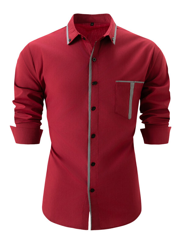 Рубашка мужская с карманами, повседневная однотонная блуза свободного покроя, с длинным рукавом, на пуговицах, в винтажном стиле, весна-осень