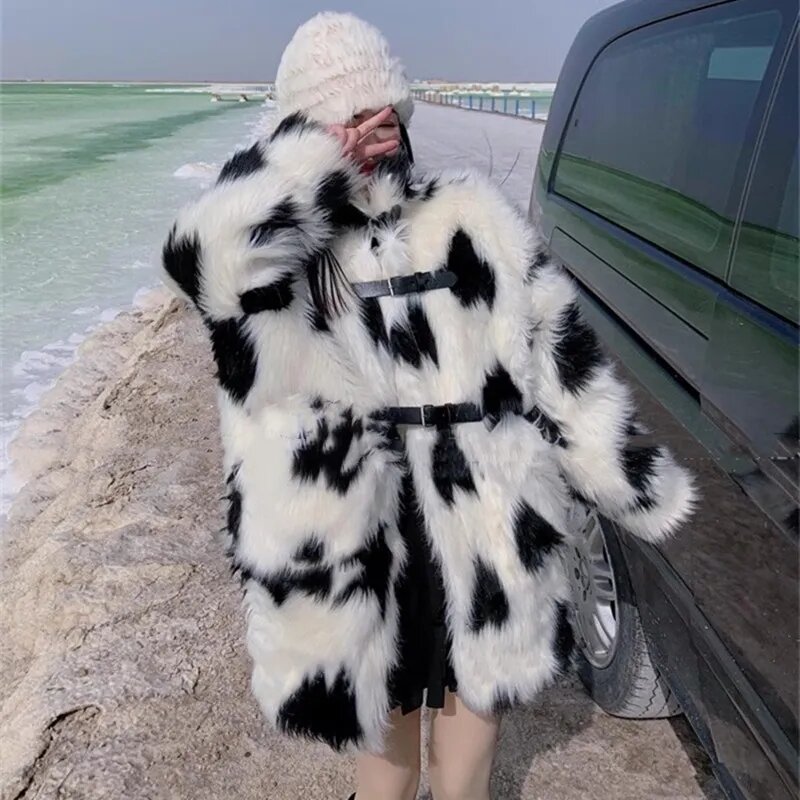 Chaqueta de piel sintética para mujer, abrigo grueso y holgado de estilo coreano, chaqueta cálida de felpa para otoño e invierno, novedad de 2023