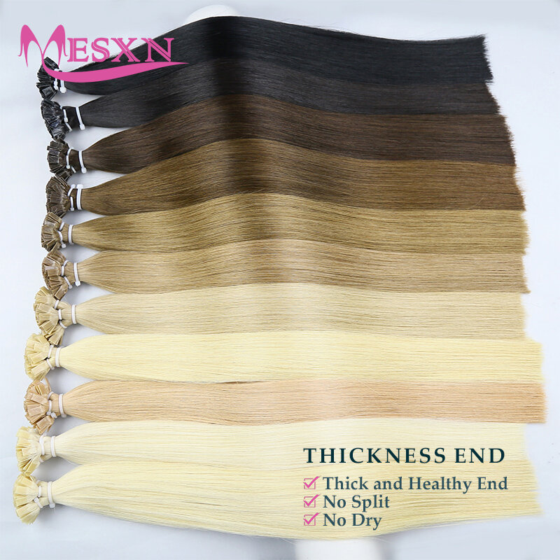 ヘアエクステンション100% 本物の人間の髪の毛フュージョン,滑らかなフラットチップ,茶色,ブロンドの色,1g/ストランド,高品質